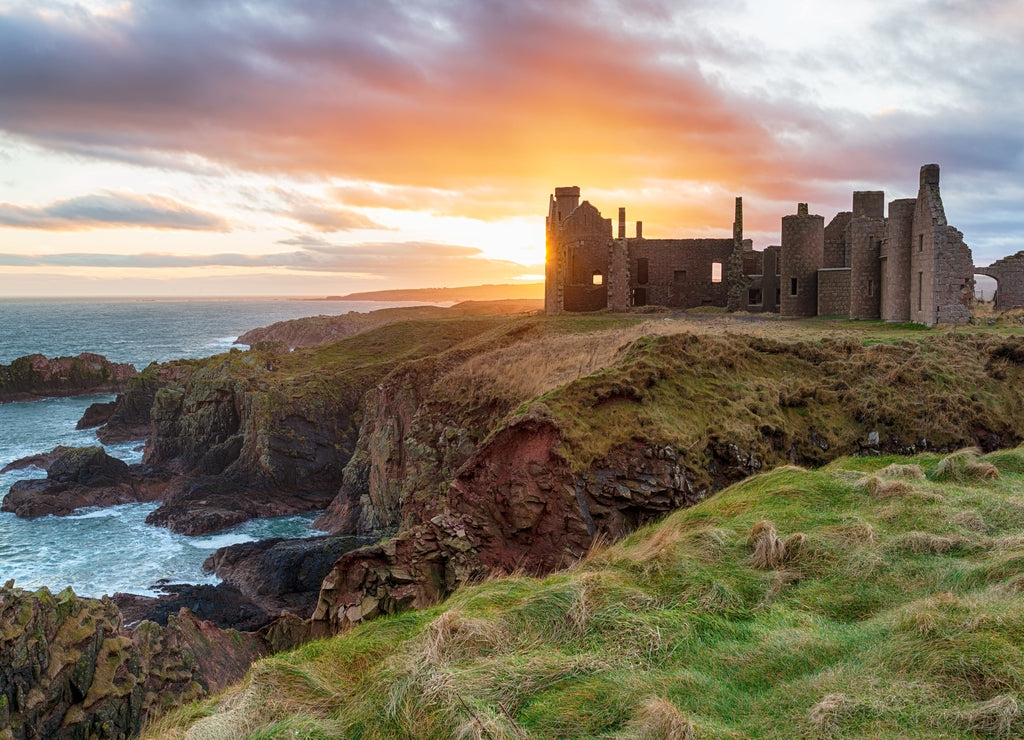 Slains Castle in the sunset, Scotland