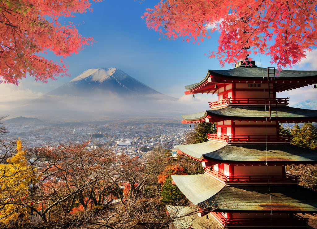 Mount Fuji Japan in autumn colors