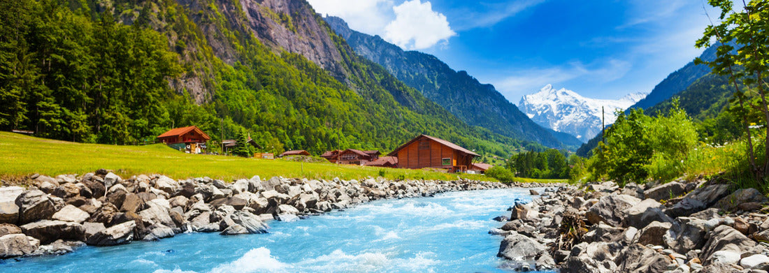 Noah Jigsaw Puzzle Swiss landscape with river and houses, Panorama 1000 Pieces