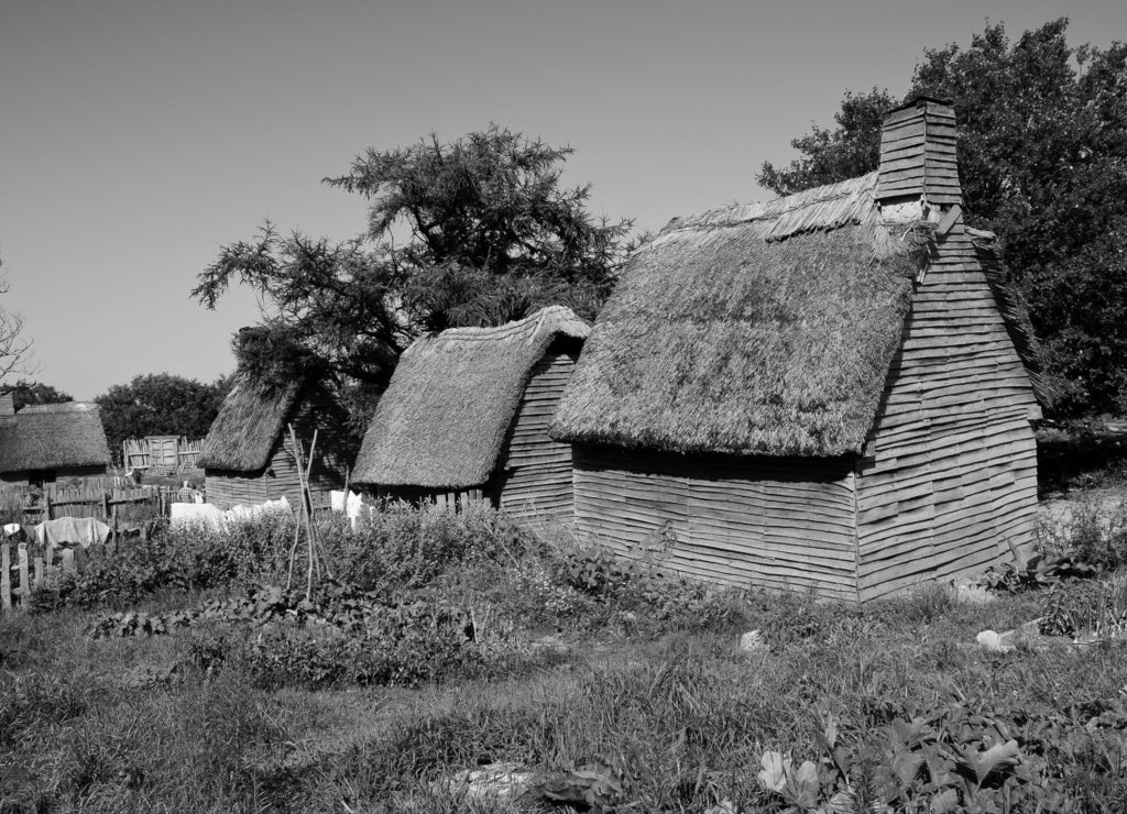 Plimoth Plantation, Plymouth, Massachusetts in black white