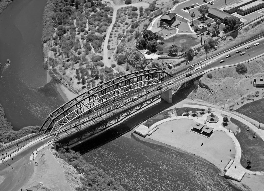 Ocean to Ocean Bridge, Yuma, Arizona in black white