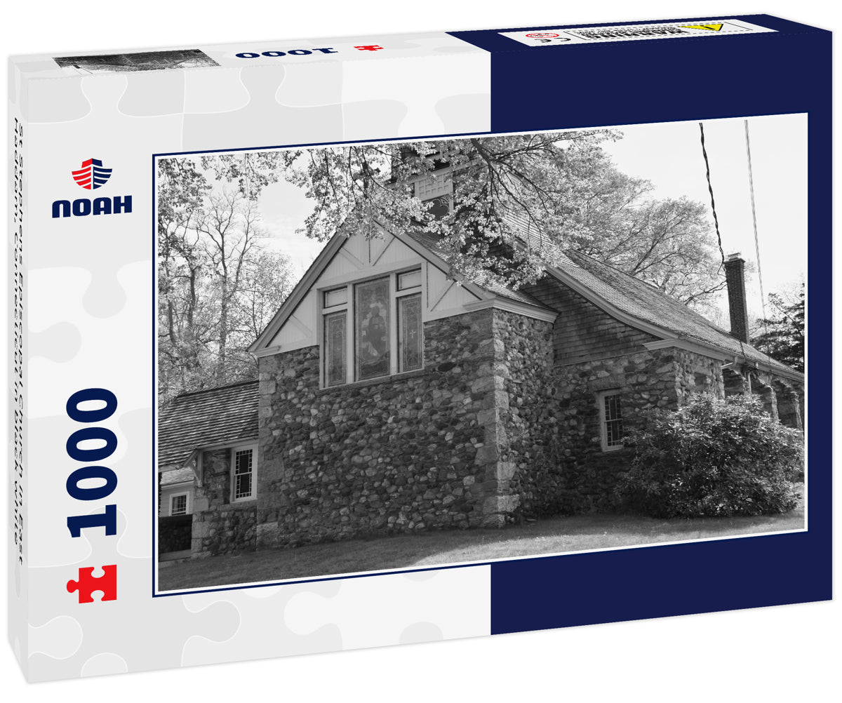 St Stephens Episcopal Church in East Haddam, Connecticut in black white