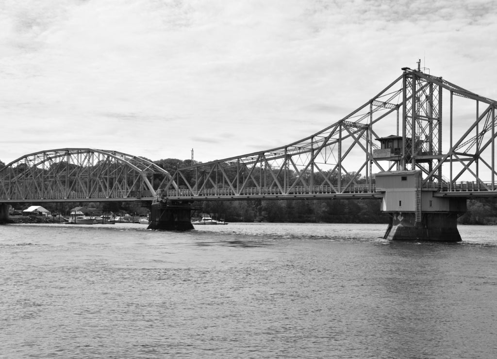 Swing Bridge in East Haddam, Connecticut in black white