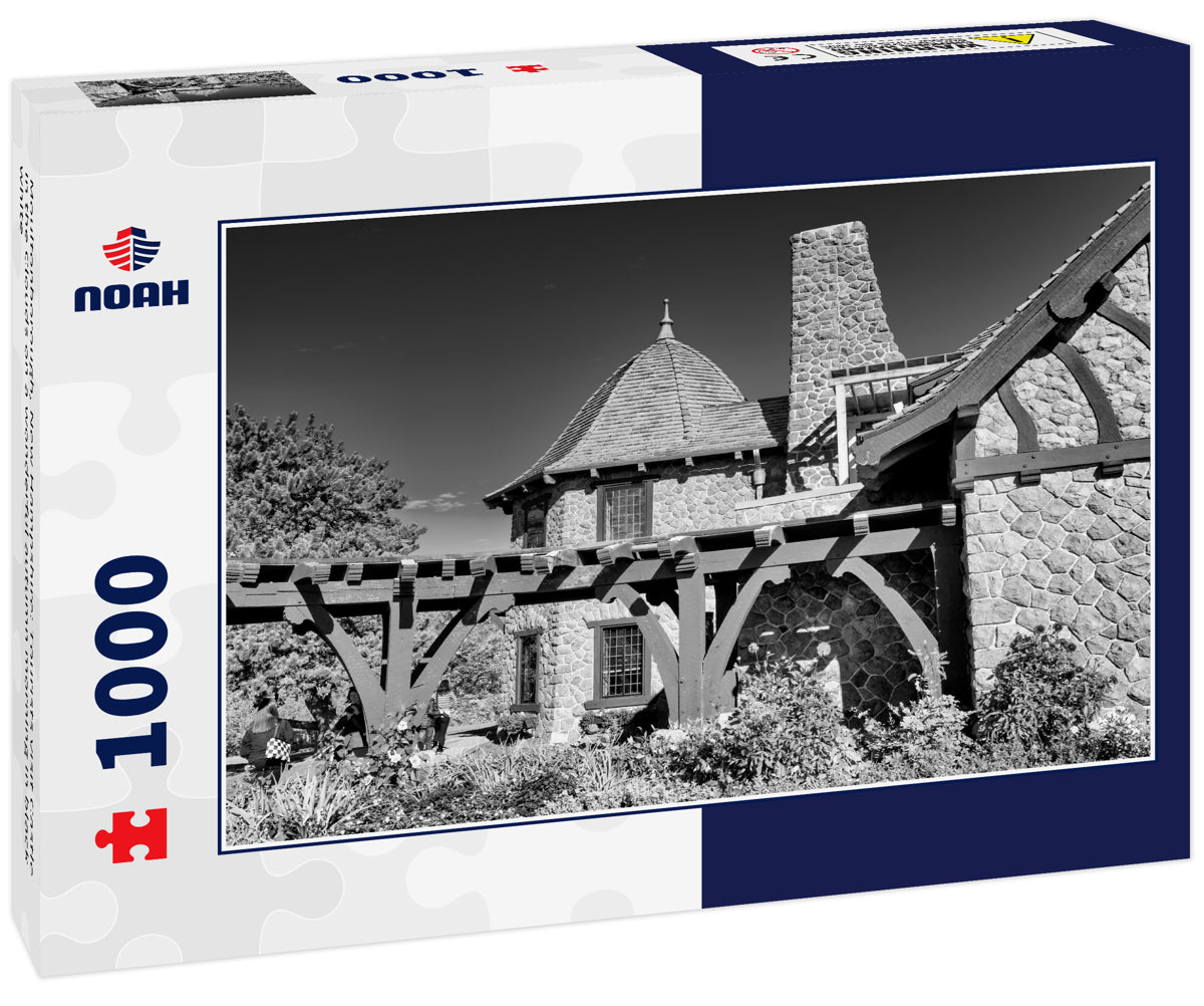 Moultonborough, New Hampshire: Tourists visit Castle in the Clouds on a wonderful autumn morning in black white
