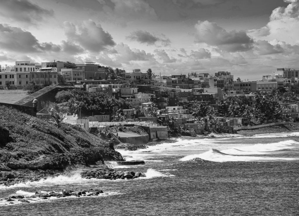 White Surf on Coast of Puerto Rico in black white