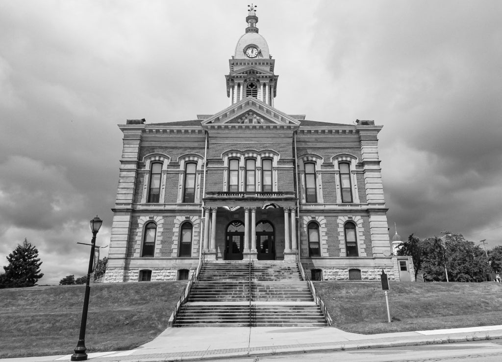 Wabash County Courthouse in Indiana in black white