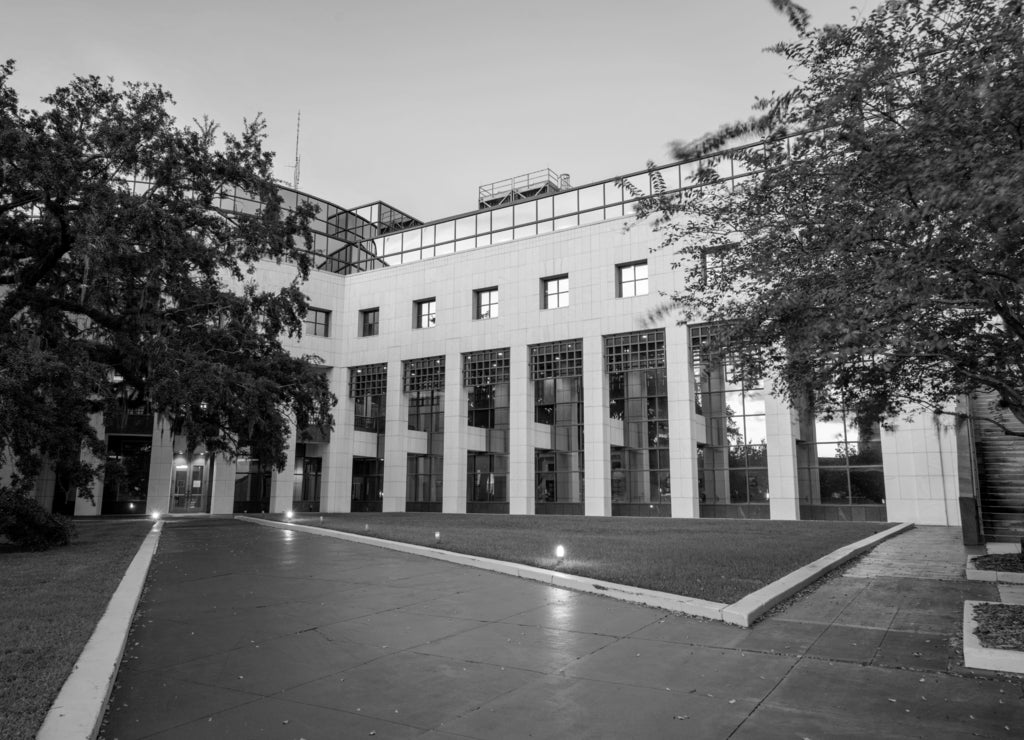 Photo of the Leon County Clerk of Courts Building Downtown Tallahassee, Florida in black white