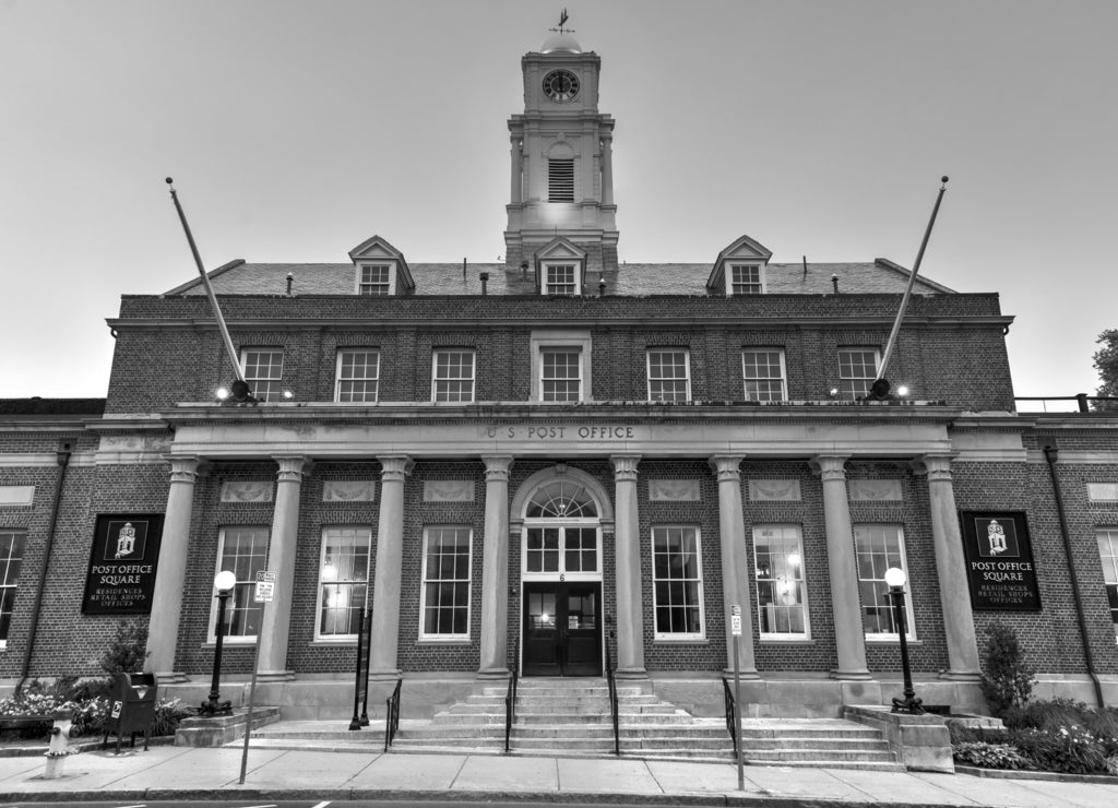 Post Office - Plymouth, Massachusetts in black white