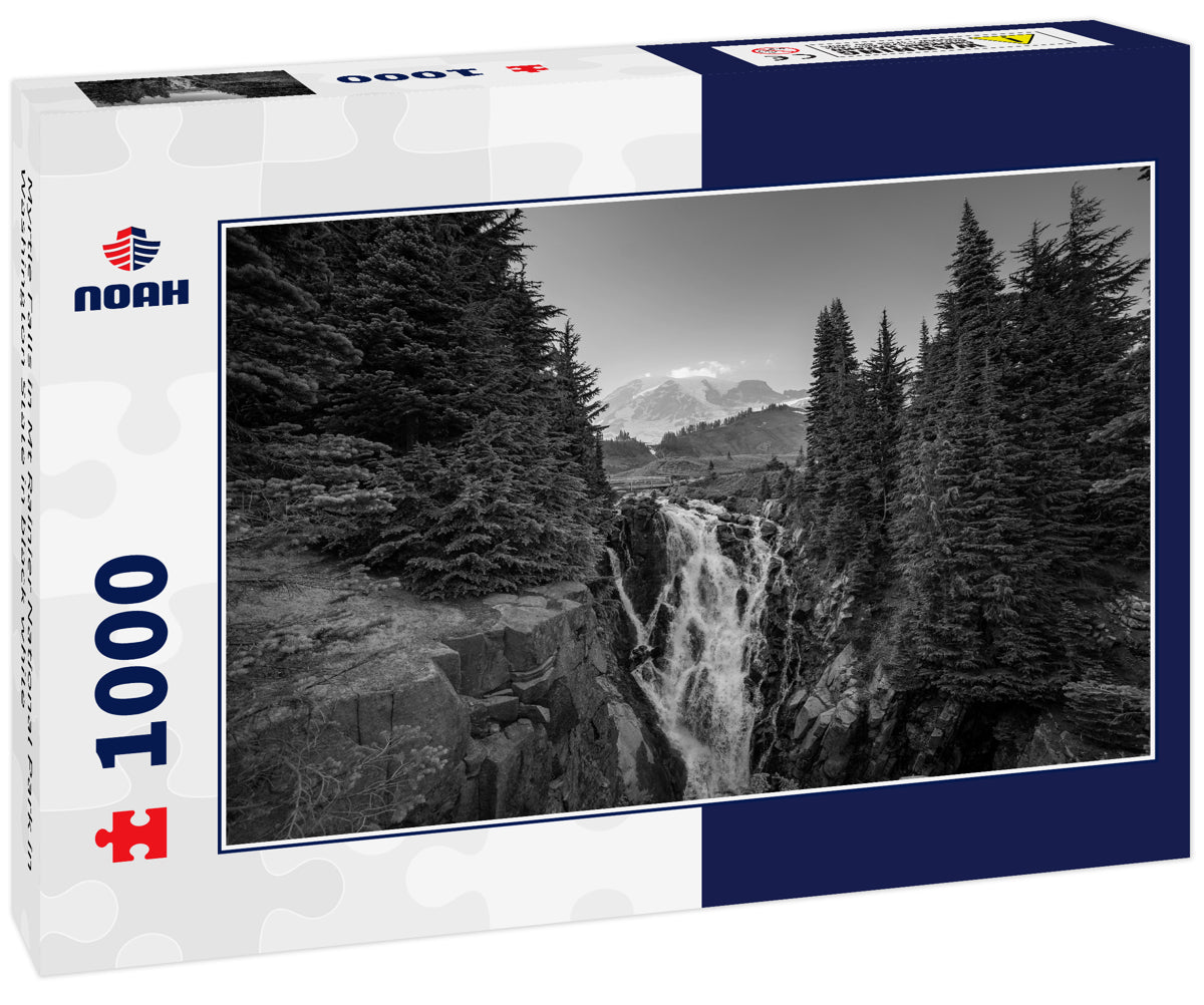 Myrtle Falls in Mt Rainier National Park in Washington State in black white