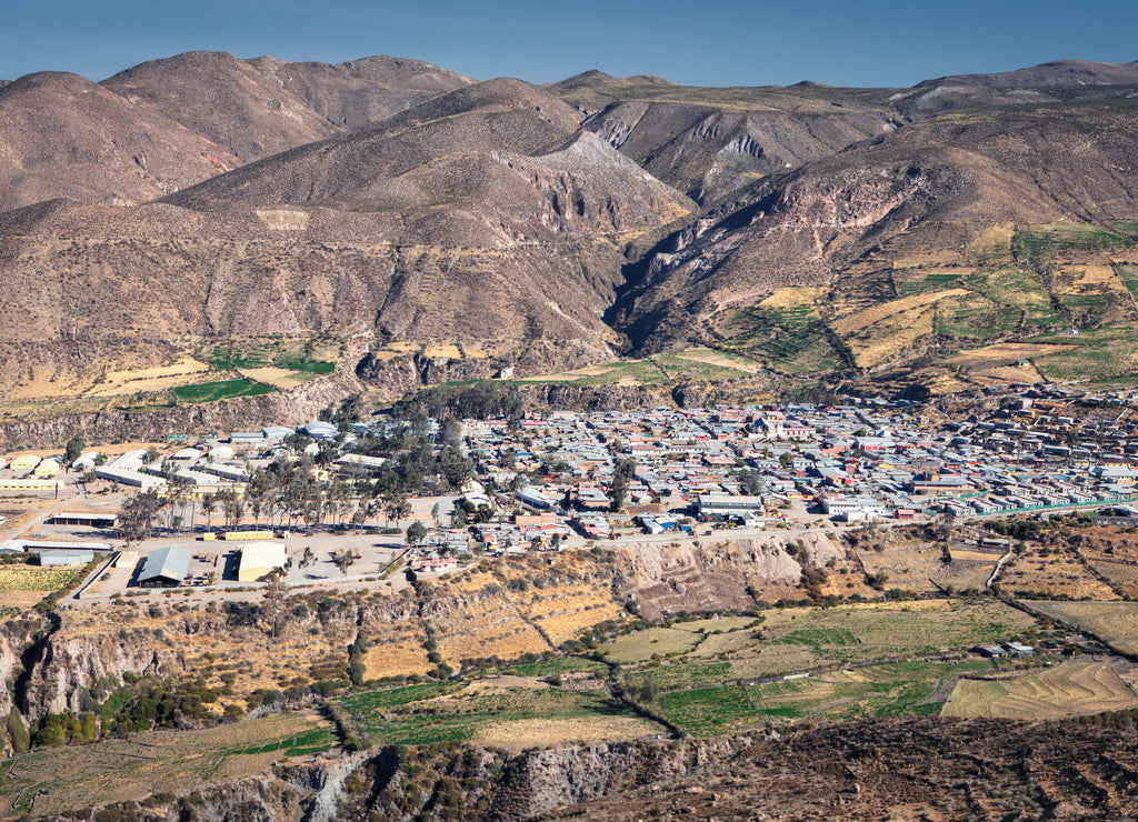 Panoramic view of Putre town, capital of Parinacota province, in Arica and Parinacota region, Chile