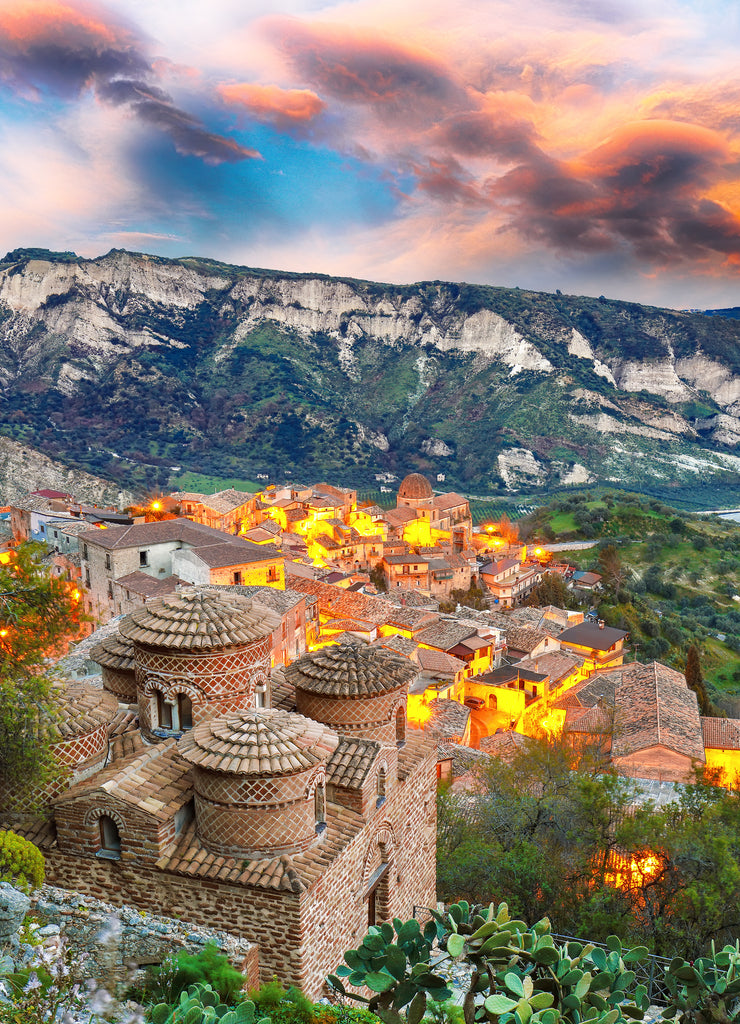 Sunrise over the old famous medieval village of Stilo in Calabria.