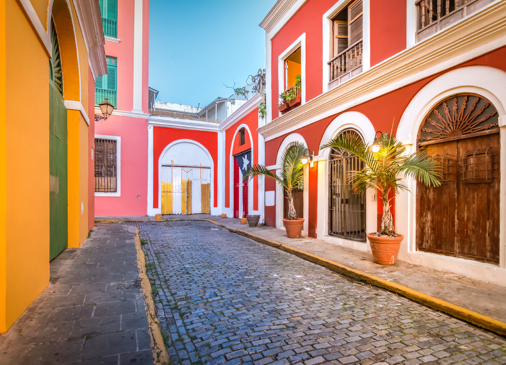 Cobblestone street in Old San Juan, Puerto Rico