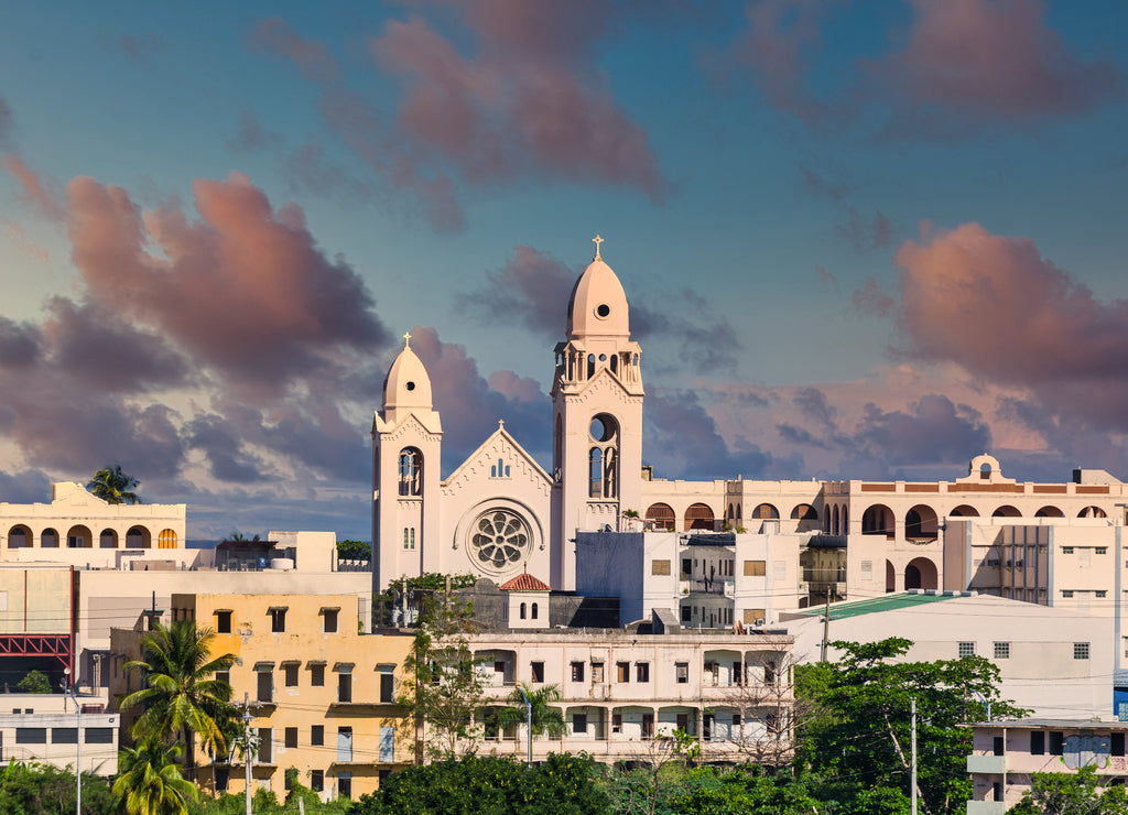 White church in San Juan, Puerto Rico in late afternoon light