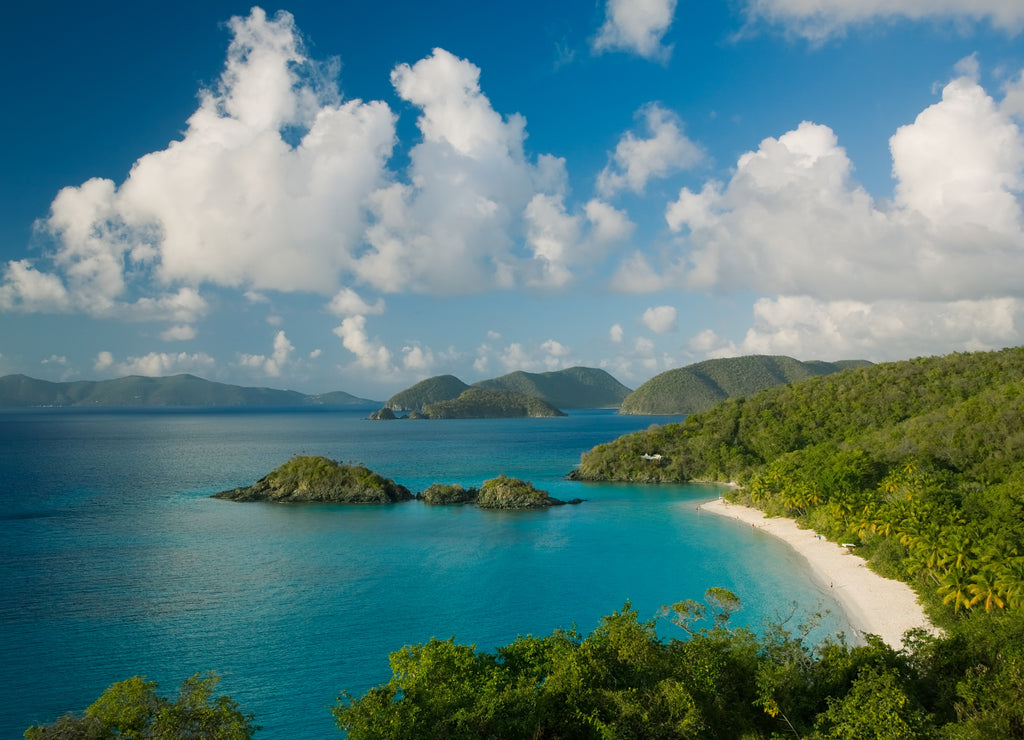 Trunk Bay Beach in the Virgin Islands National Park on the caribbean island of St John in the US Virgin Islands