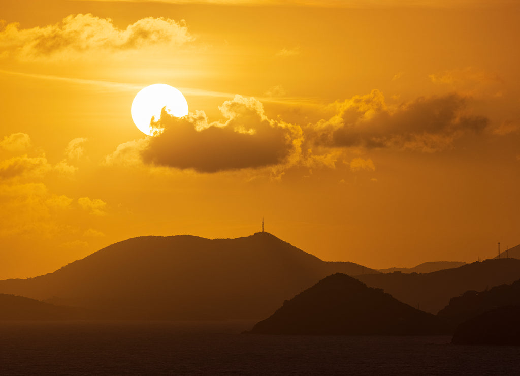 Beautiful landscape view of the sunset in the U.S. Virgin Islands National Park on the island of Saint John