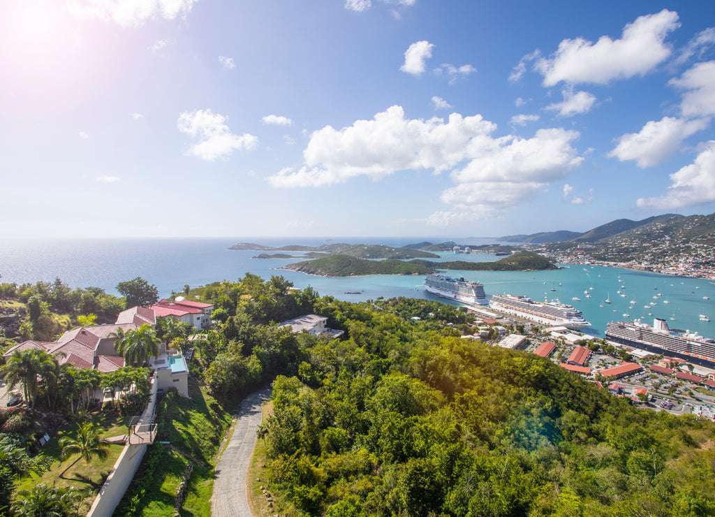 Landscape View of the City and cruise port, Caribbean, St Thomas, U.S. Virgin Islands