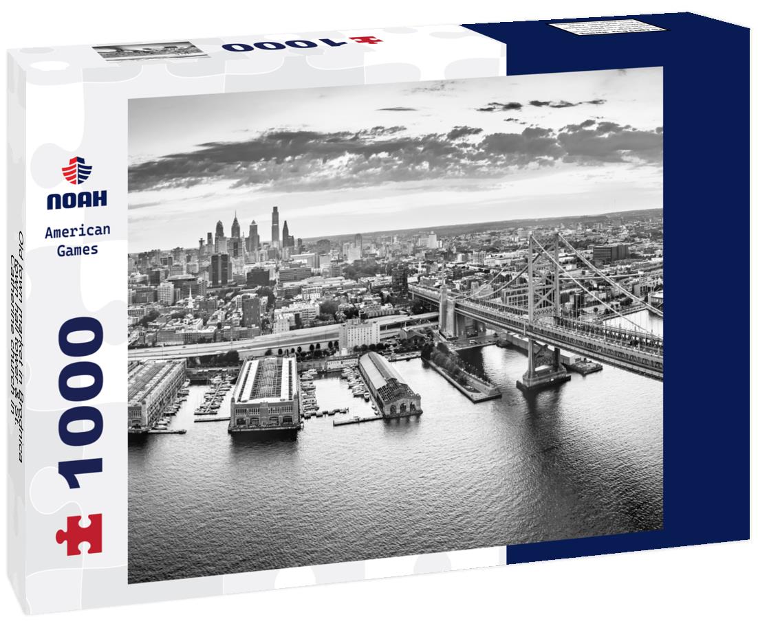 Noah Jigsaw Puzzle Old town market in Brodnica, town hall tower & St. Catherine church in black white 1000 pieces