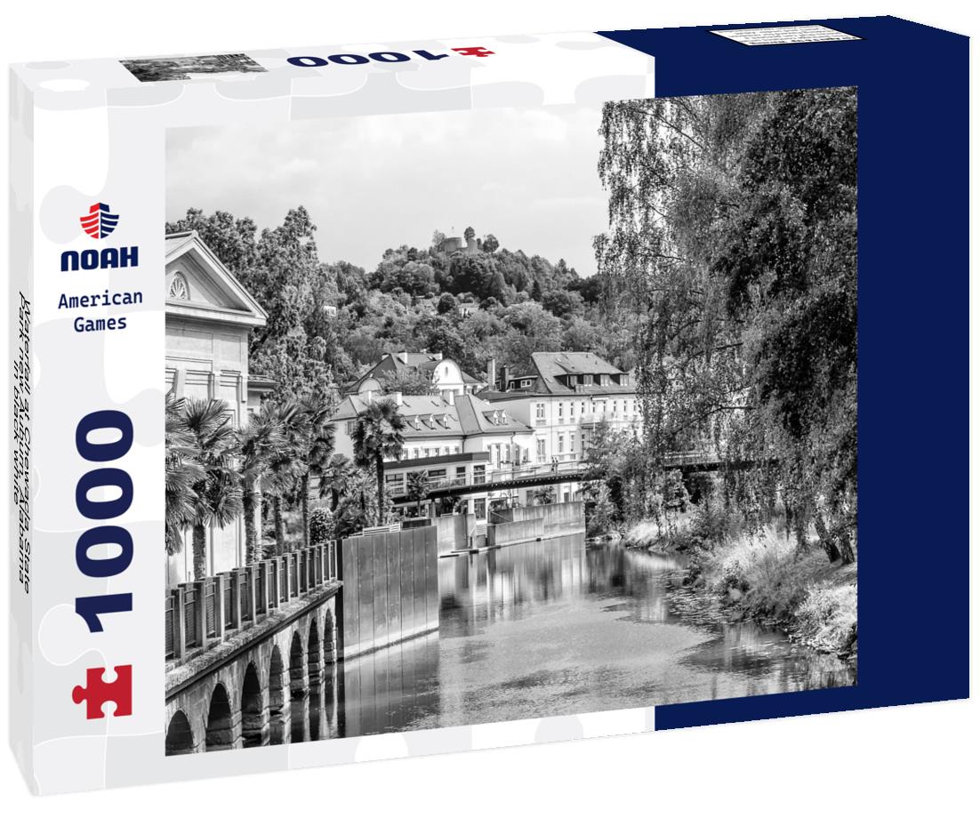 Noah Jigsaw Puzzle Waterfall at Chewacla State Park new Auburn, Alabama in black white 1000 pieces