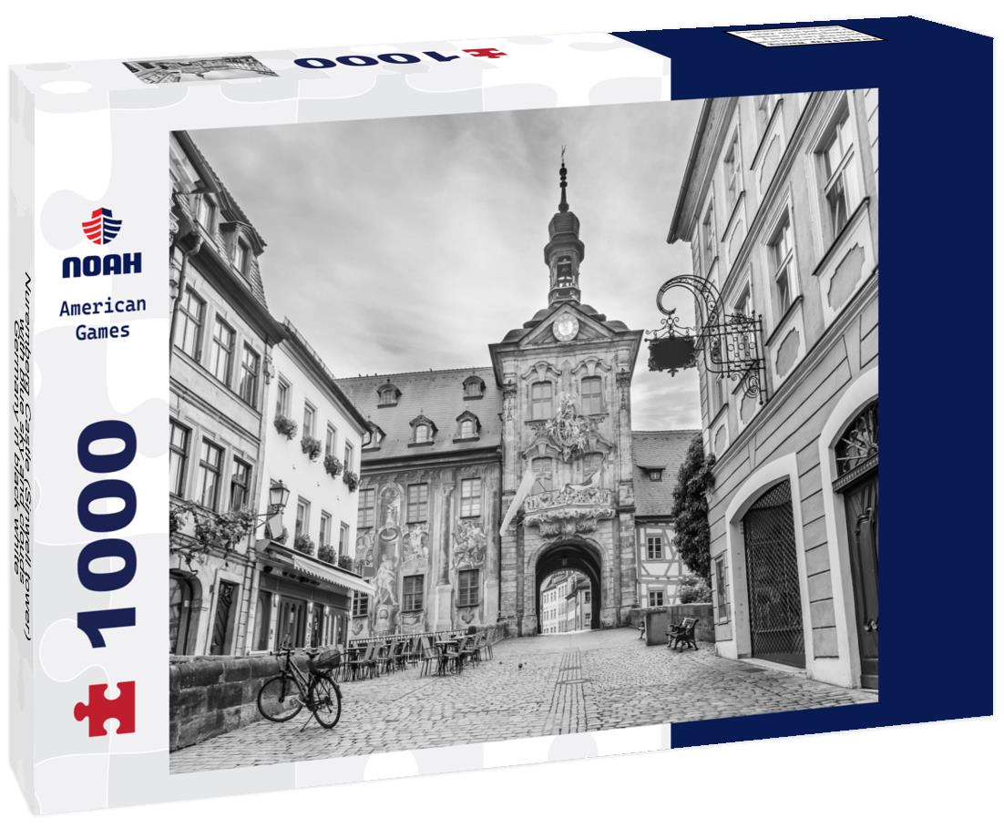 Noah Jigsaw Puzzle Nuremberg Castle (Sinwell tower) with blue sky and clouds, Germany in black white 1000 pieces