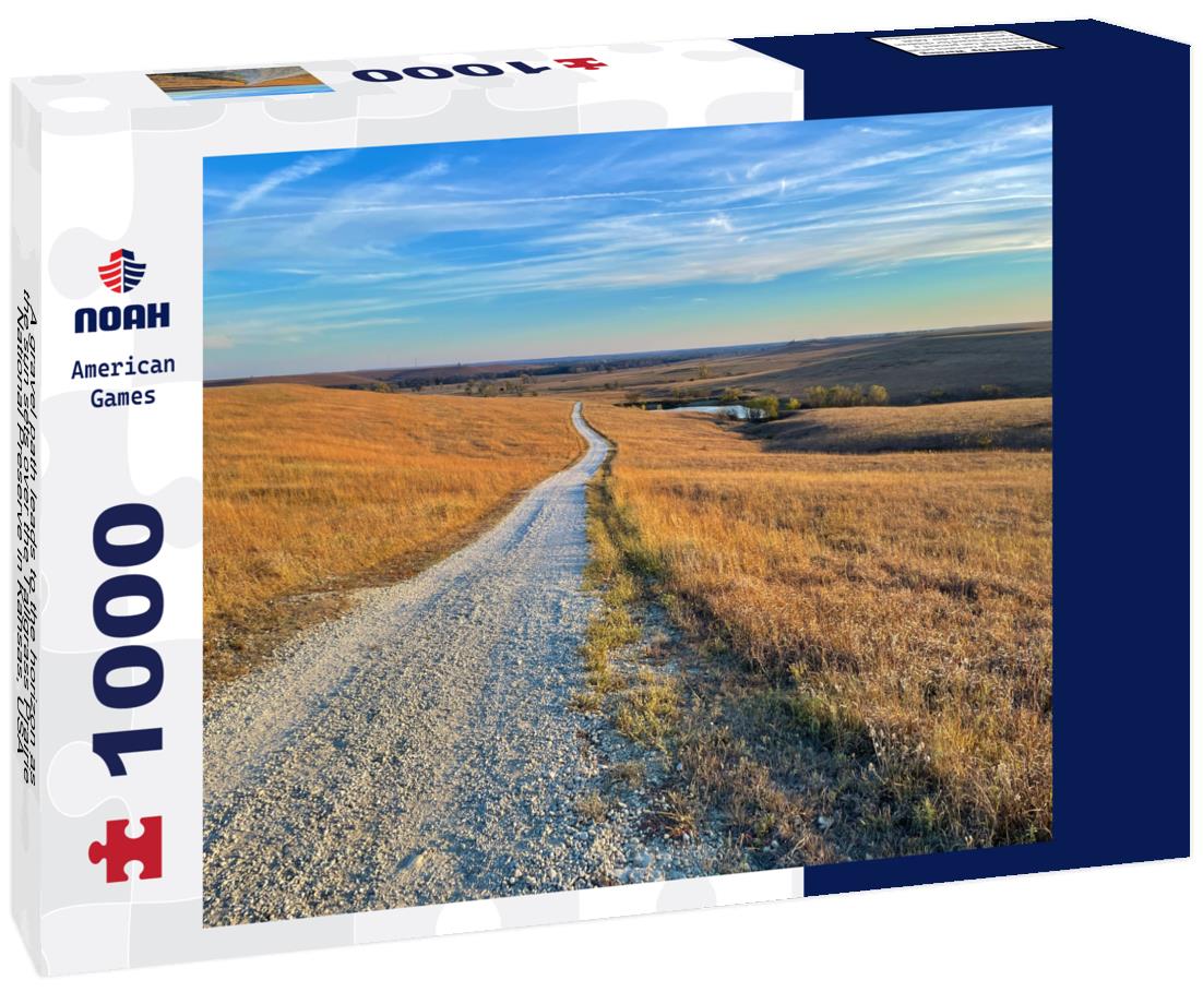 Noah Jigsaw Puzzle A gravel path leads to the horizon as the sun sets over the Tallgrass Prairie National Preserve in Kansas, USA 1000 pieces