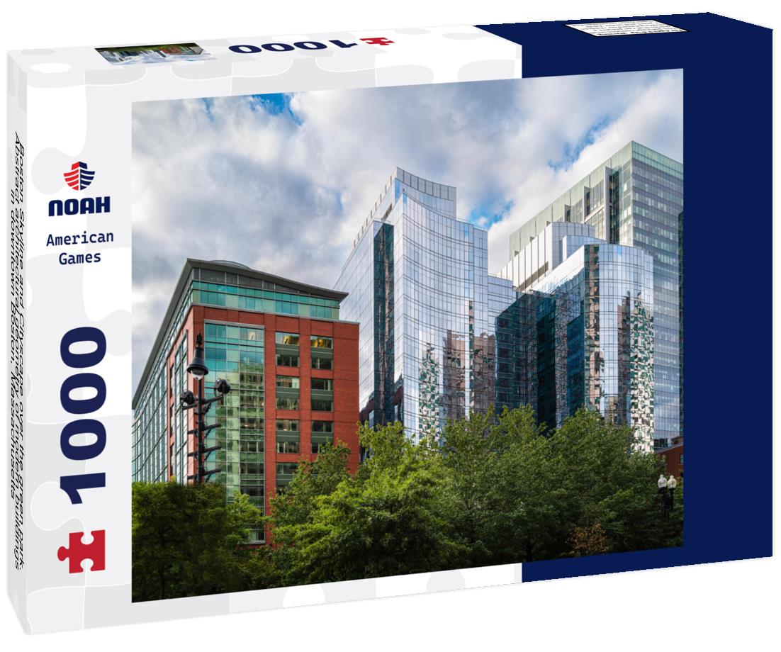Noah Jigsaw Puzzle Boston Skyline and Cityscape over the green park. Abstract architectural geometry of modern buildings in downtown Boston, Massachusetts 1000 pieces