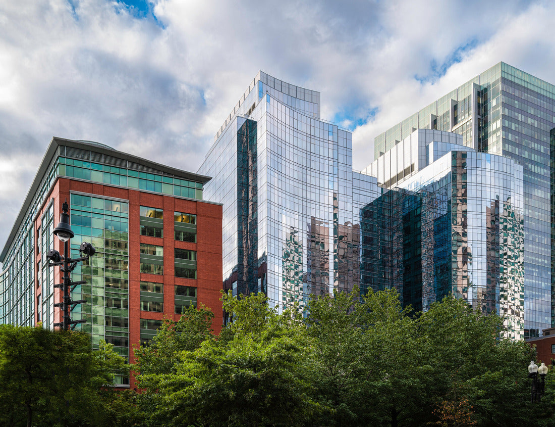 Noah Jigsaw Puzzle Boston Skyline and Cityscape over the green park. Abstract architectural geometry of modern buildings in downtown Boston, Massachusetts 1000 pieces
