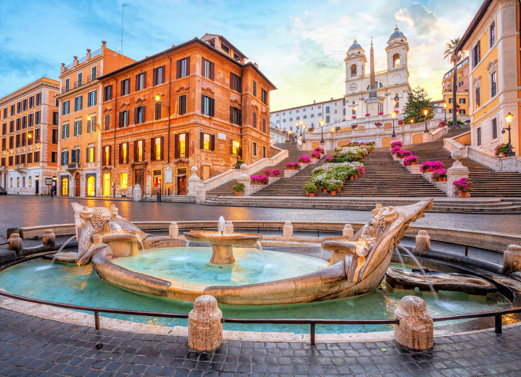 Piazza di Spagna in Rome, Italy. Spanish steps in the morning. Rome architecture and landmarks