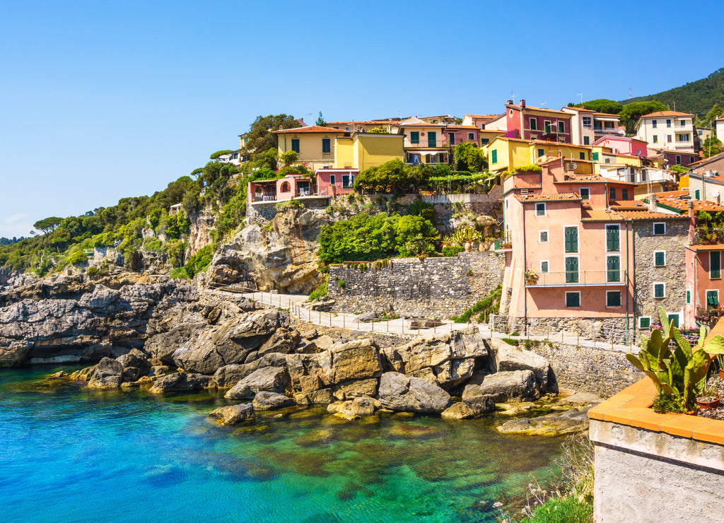 Panoramic view of beautiful colorful houses of Tellaro village, Lerici, La Spezia, Italy