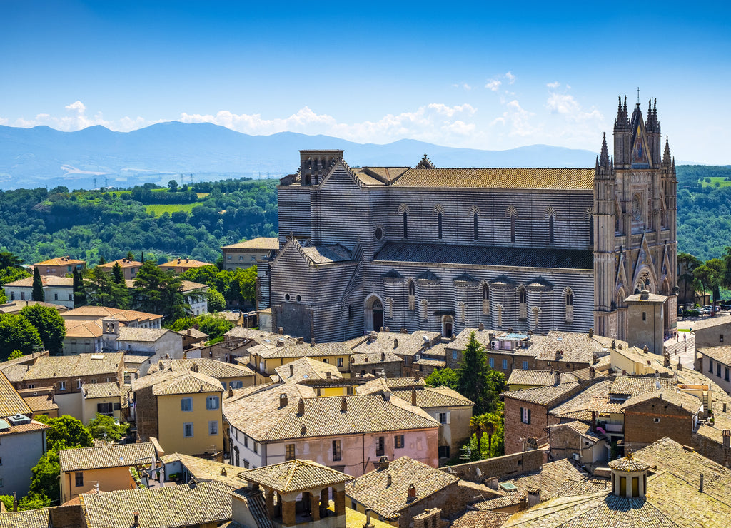 Orvieto, Italy panoramic view of the old town of Orvieto and Umbria region with Piazza Duomo and Orvieto Cathedral