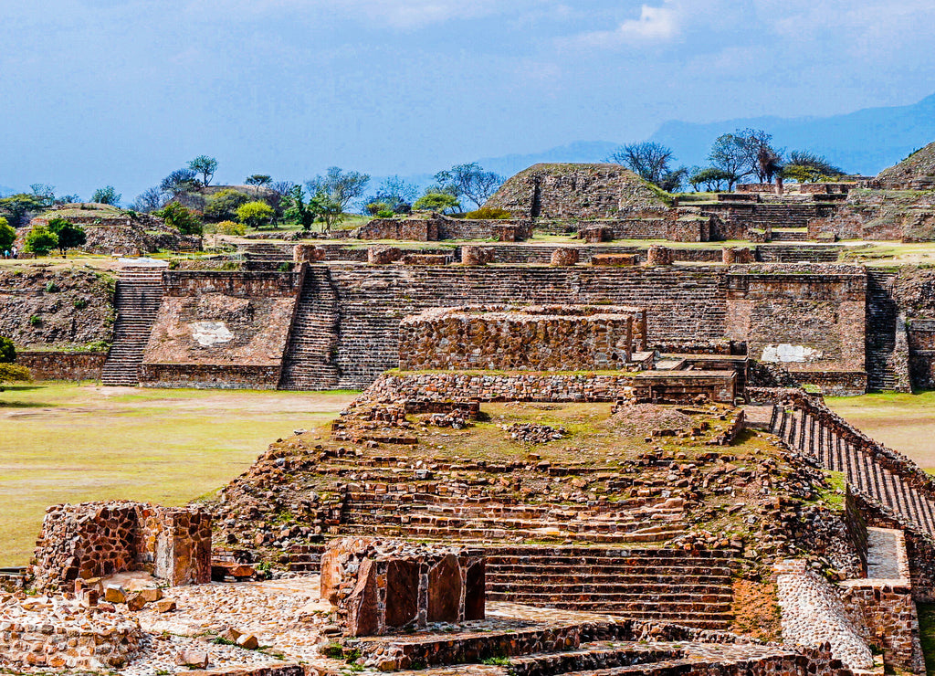 View of the panorama of the sacred site of Monte Alban, Mexico