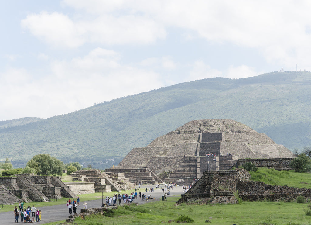Pyramid of the moon, piramide de la luna, and Avenue of the Dead, Calzada de los muertos, in Teotihuacan, Mexico
