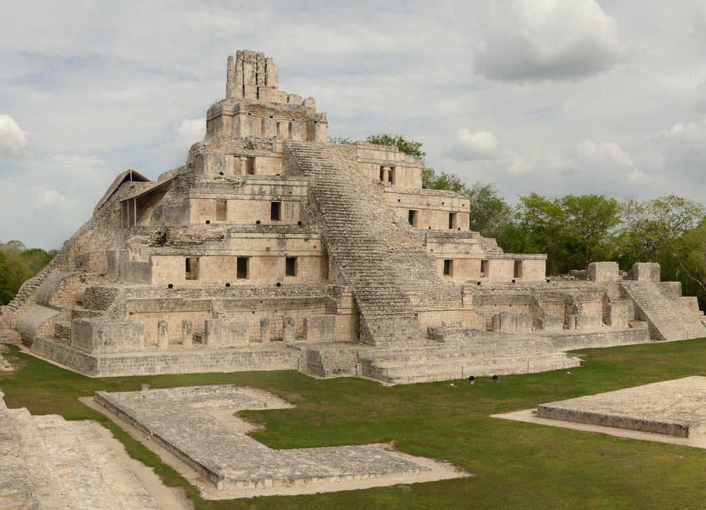 Panoramic view of the Mayan pyramids Edzna. Yucatan, Campeche, Mexico