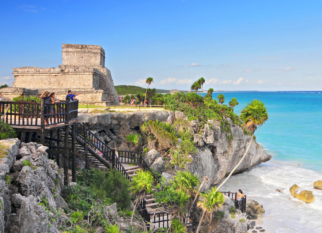 Tulum, the site of a walled pre-Columbian Mayan city that served as an important port for Coba, in the Mexican state of Quintana Roo