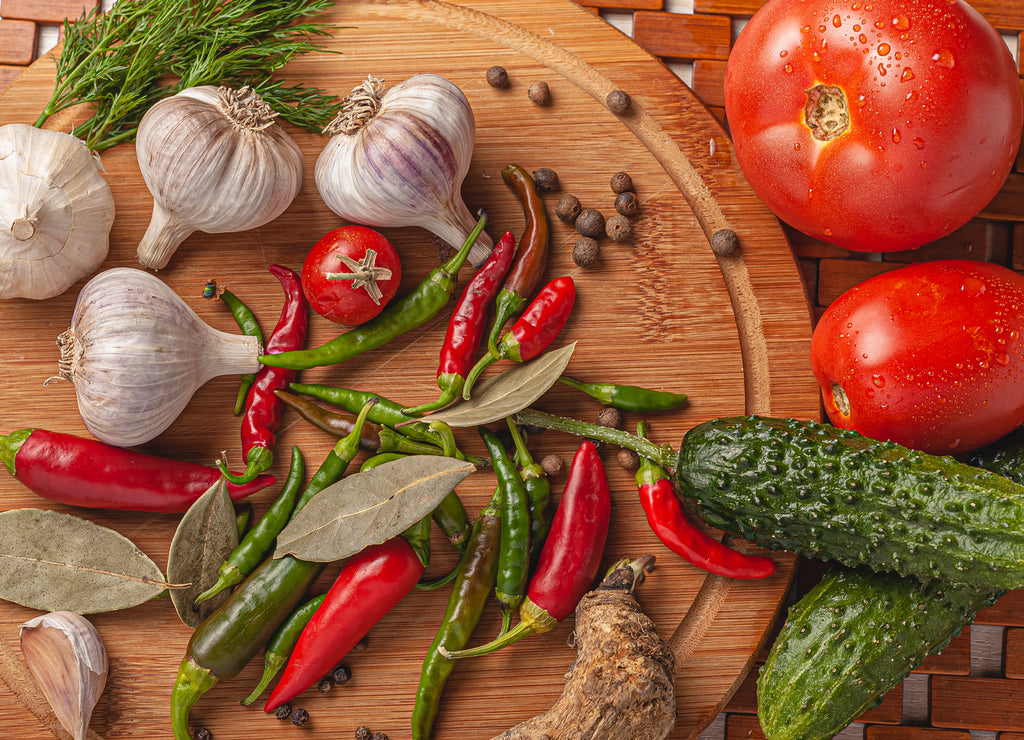 different vegetables on wooden board