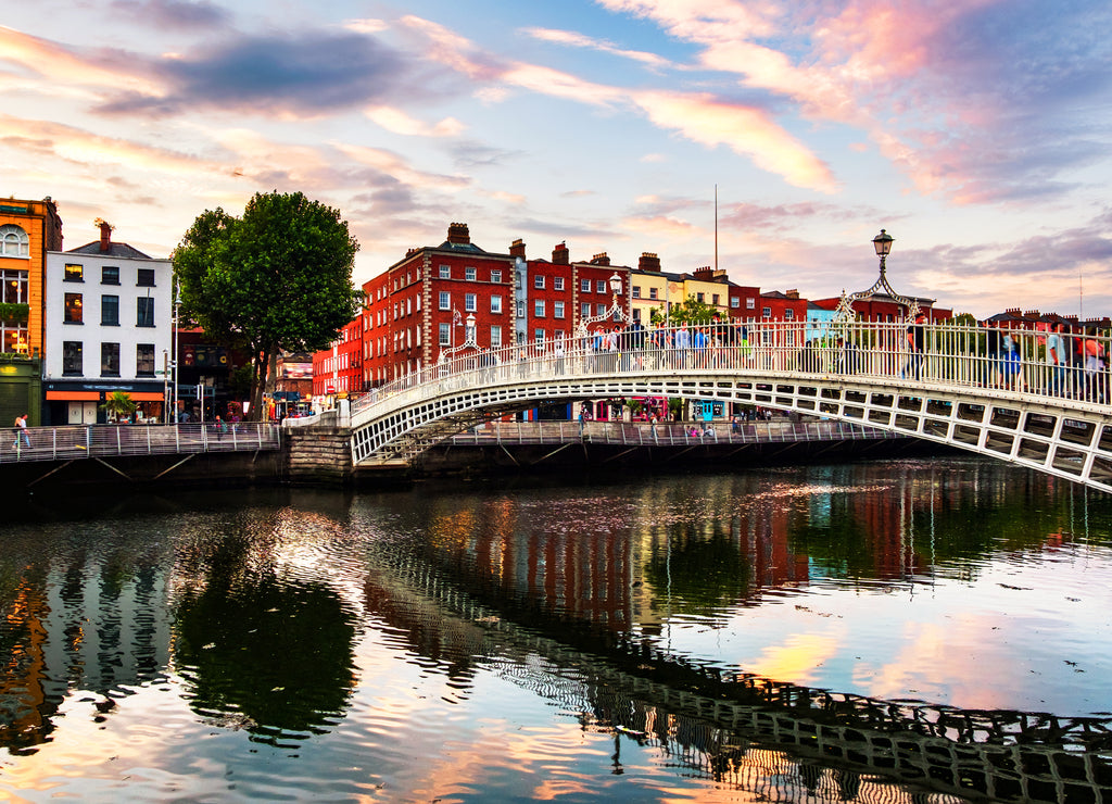 Ha Penny Bridge in Dublin at sunset, Ireland
