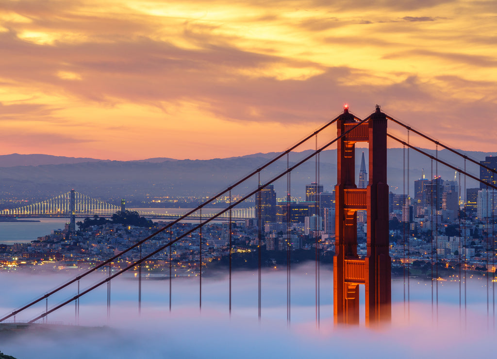 Early morning low fog at Golden Gate Bridge