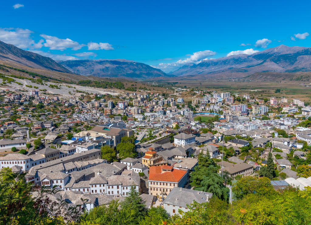 Aerial view of the old town of Gjirokaster, Albania