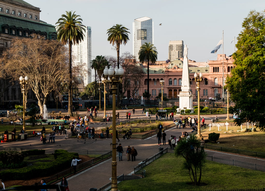 Panoramic view Plaza de Mayo, in the background Casa Rosada - Buenos Aires, Argentina