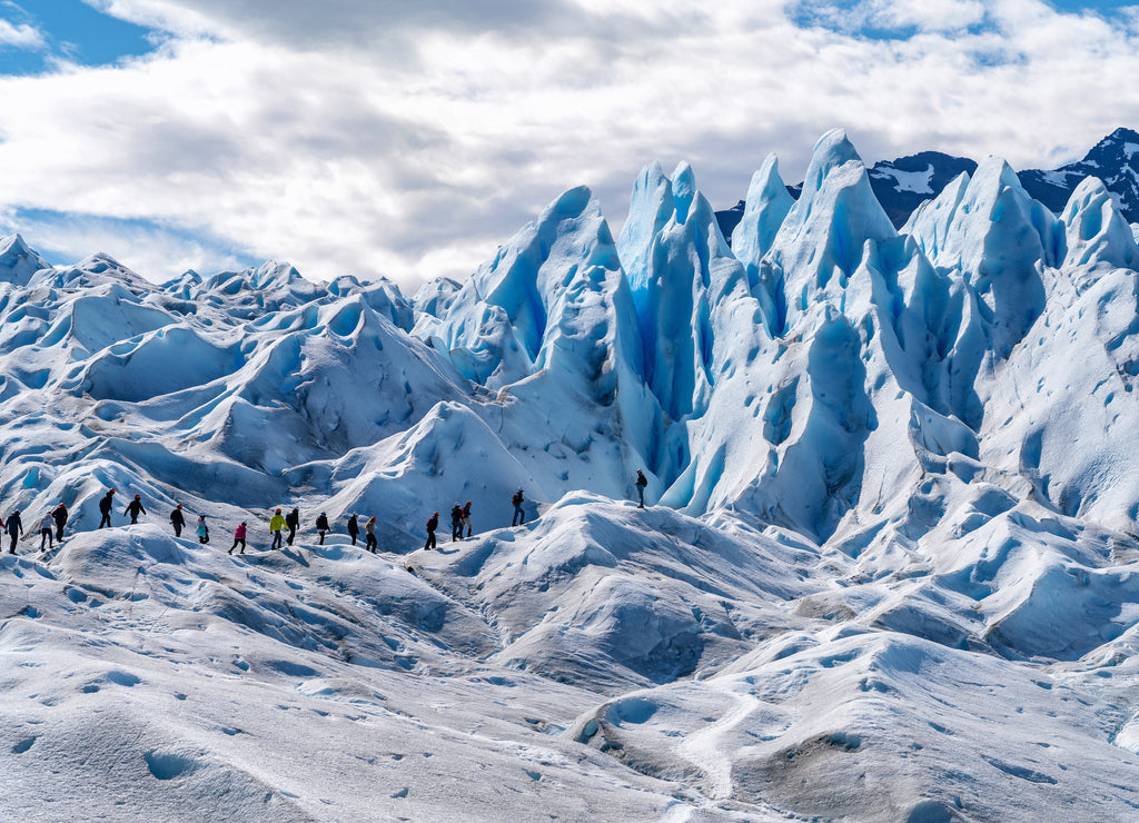 Tourists Trekking on Perito Moreno Glacier Near El Calafate, Patagonia, Argentina, South America
