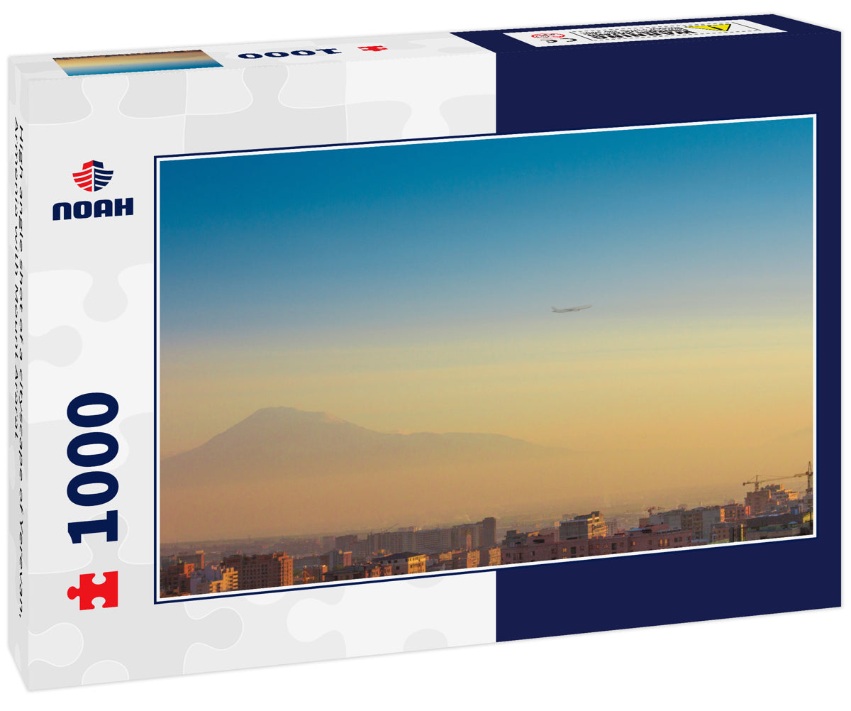 High angle shot of a cityscape of Yerevan, Armenia with Mount Ararat
