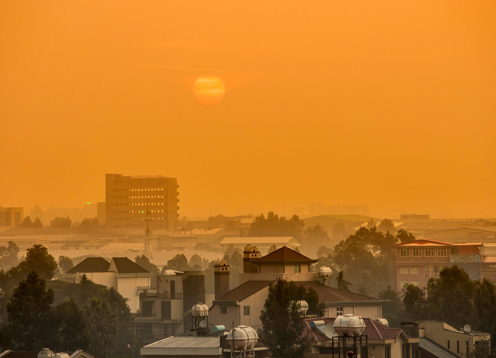 Sunrise over the African city of Addis Ababa, Ethiopia