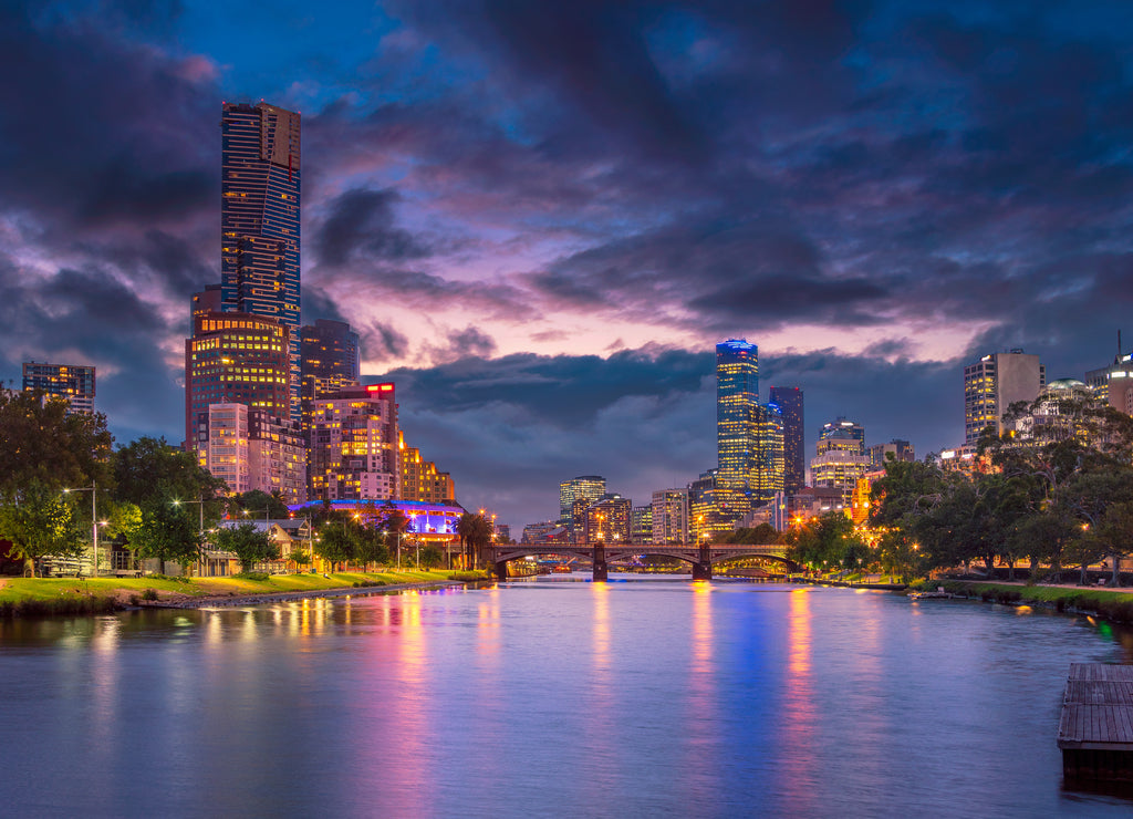 Melbourne. Panoramic image of Melbourne, Australia during summer sunset