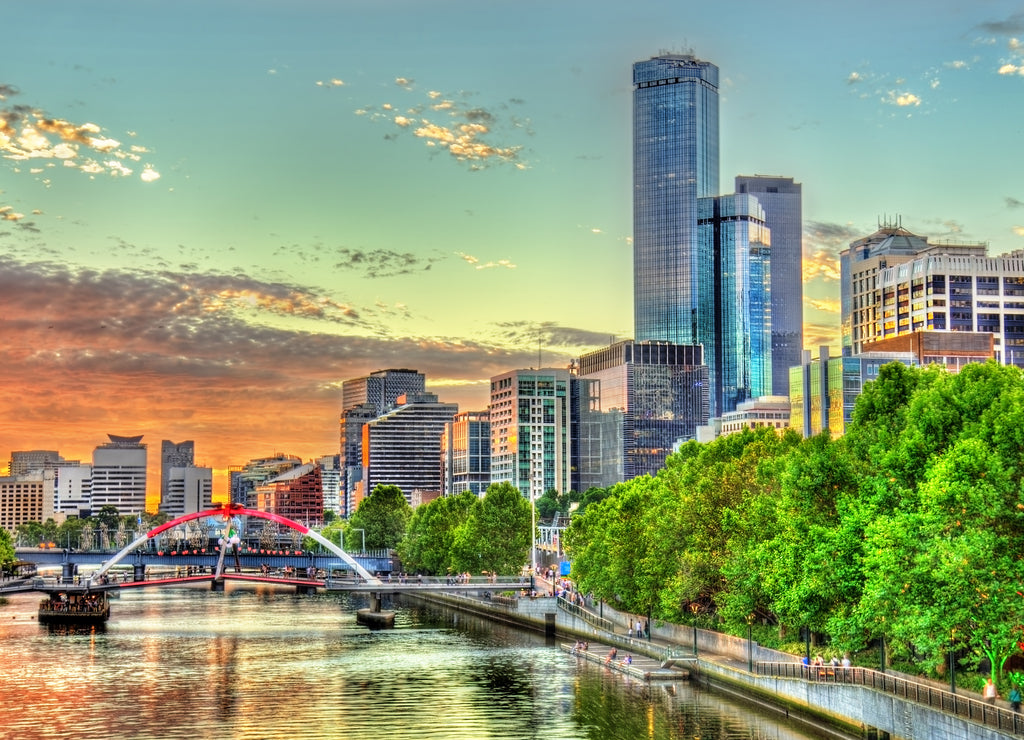 Sunset over the Yarra River in Melbourne, Australia