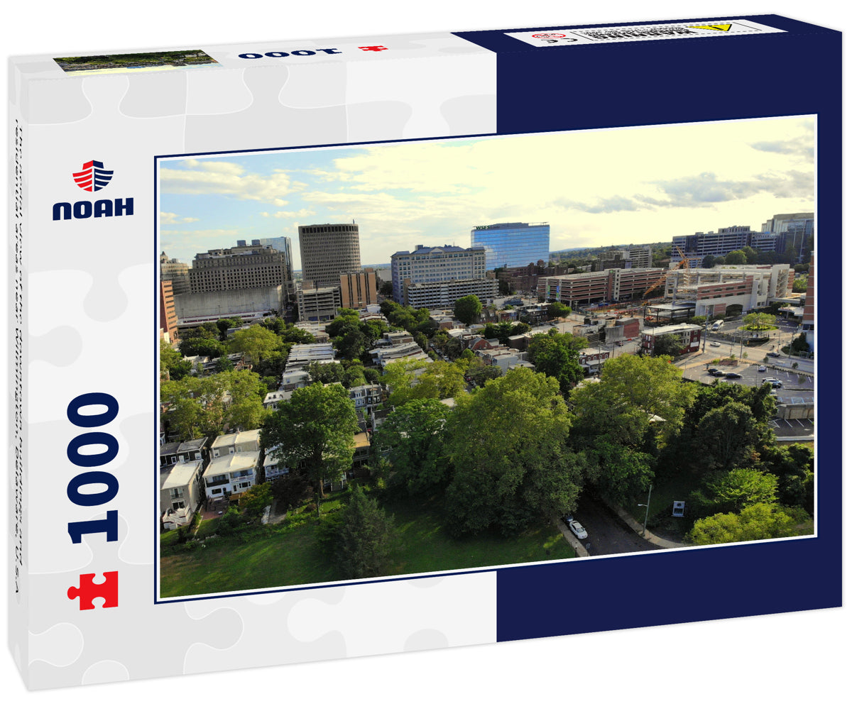 The aerial view of the downtown buildings and residential areas near Wilmington, Delaware, U.S.A