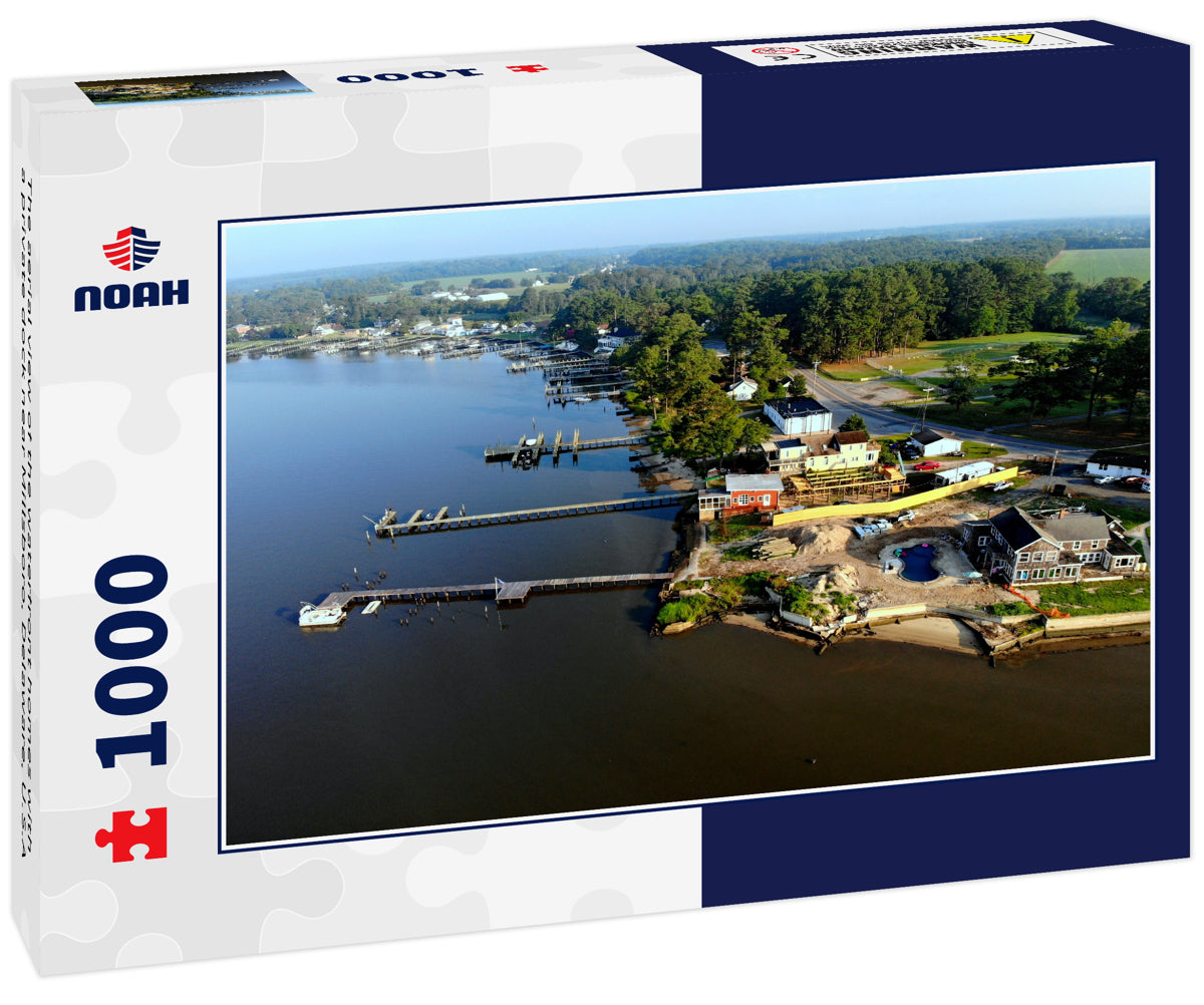 The aerial view of the waterfront homes with a private dock near Millsboro, Delaware, U.S.A