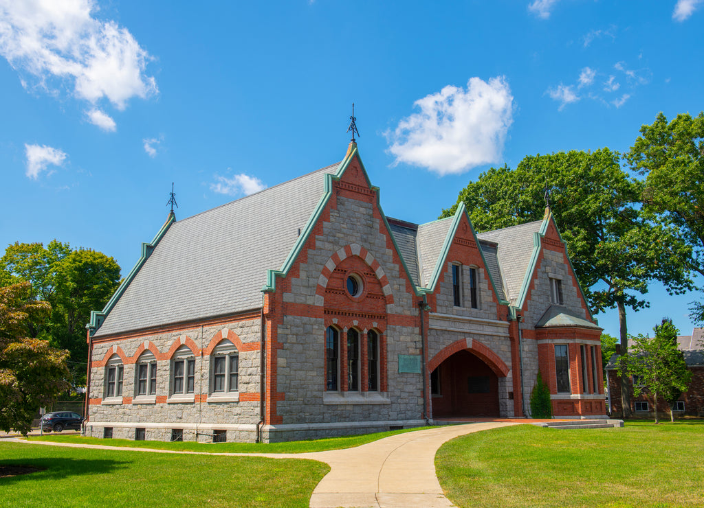 Quincy Historical Society is located in Adams Academy building at 8 Adams Street at Hancock Street in historic city center of Quincy, Massachusetts MA, USA