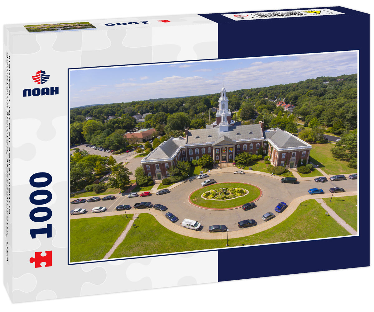 Newton City Hall aerial view in downtown Newton, Massachusetts, USA