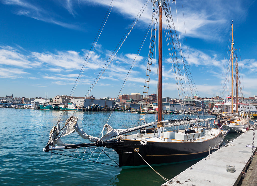 Portland, Maine, busy working waterfront with many boats