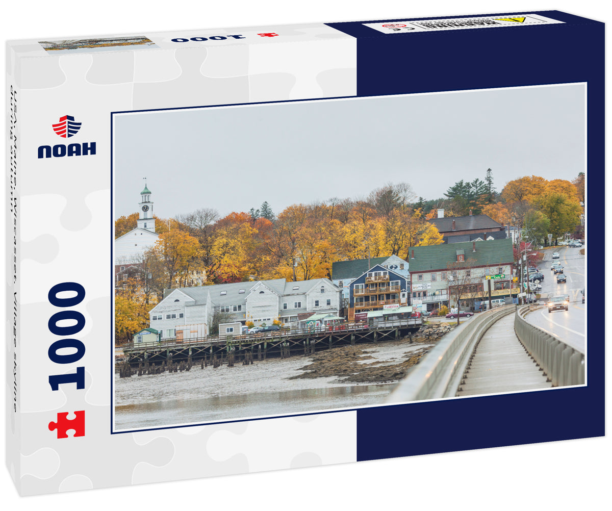 USA, Maine, Wiscasset. Village skyline during autumn