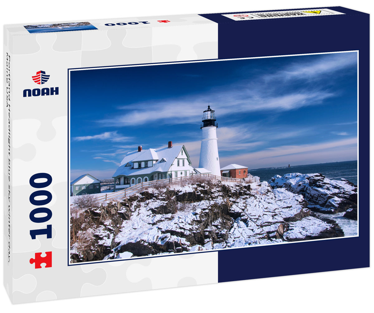 Portland Headlight blue sky winter day, Maine USA